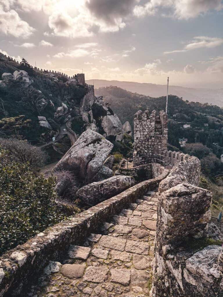 Sintra Castle contains stone walls on which you can walk.