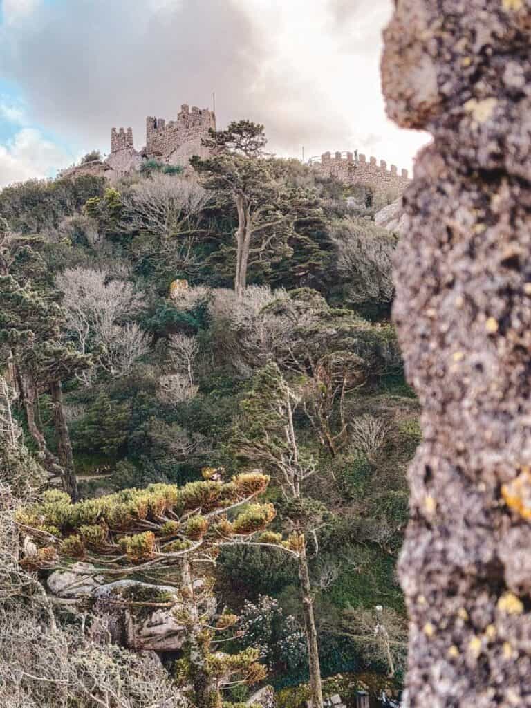 The view from Sintra Castle over the green Sintra Mountains