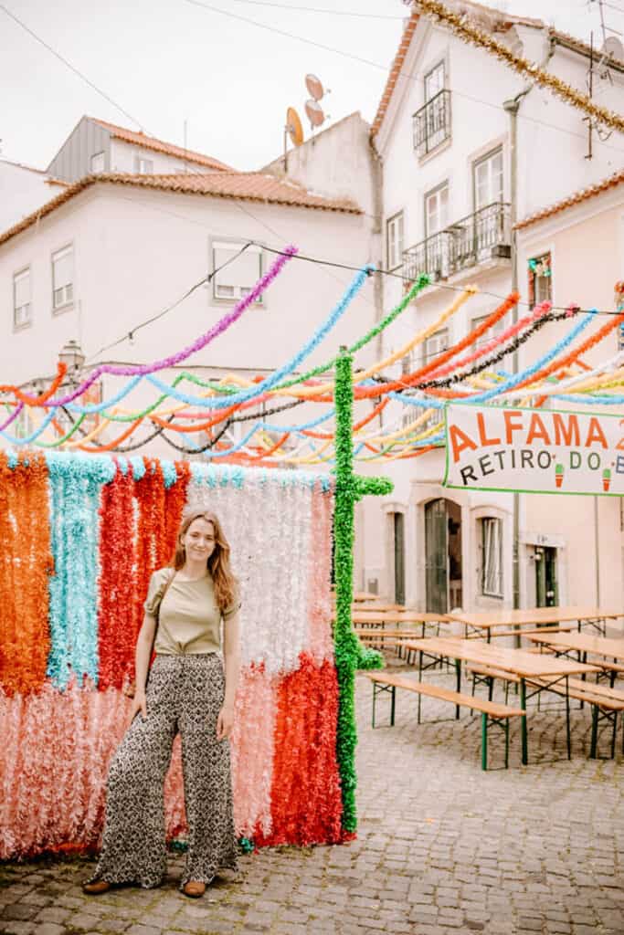 Decorated streets in Lisbon in June for Festas de Lisboa
