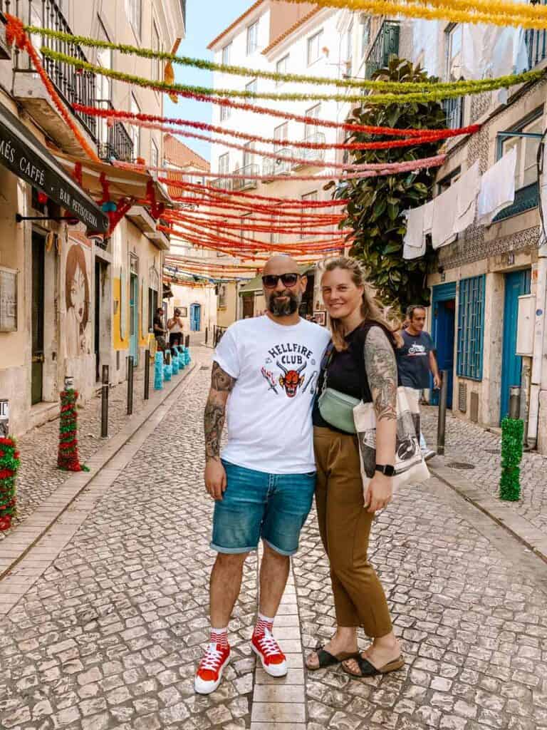 Decorated streets in Lisbon in June for Festas de Lisboa