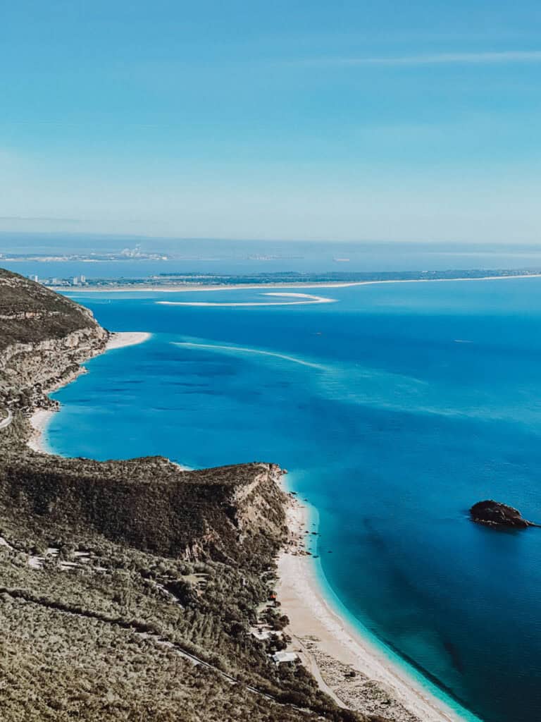 Image of the shoreline with beaches at Arrábida Natural Park from Lisbon in January