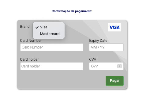 Online card payment screen for Madeira hiking fee online payment, showing Visa and Mastercard options.
